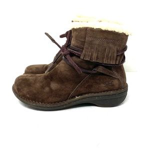 UGG Brown Ankle Boots with Cream Trim